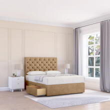 (Small Single, Light Brown) Mayfair Dumfries Divan Bed Base ,2 Drawers & 26" Struts Headboard