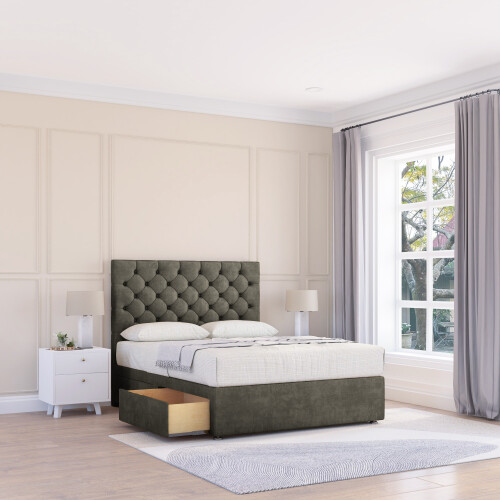 (Double, Light Grey) Mayfair Dumfries Divan Bed Base ,2 Drawers & 26" Struts Headboard
