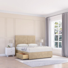 (Single, Cream) Manhattan Naples Divan Bed Base ,2 Drawers & 26" Struts Headboard