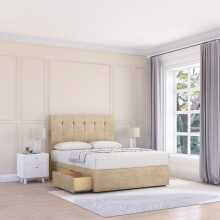 (Single, Cream) Highbury Naples Divan Bed Base ,2 Drawers & 26" Struts Headboard