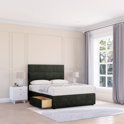 (Single, Dark Grey) Texas Dumfries Divan Bed Base ,2 Drawers & 26" Struts Headboard