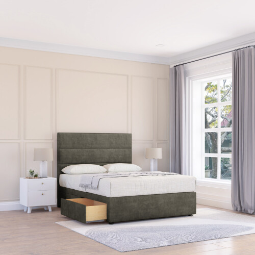 (Double, Light Grey) Texas Dumfries Divan Bed Base ,2 Drawers & 26" Struts Headboard