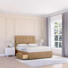 (Small Single, Light Brown) Highbury Naples Divan Bed Base ,2 Drawers & 26" Struts Headboard