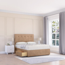 (Small Single, Light Beige) Highbury Naples Divan Bed Base ,2 Drawers & 26" Struts Headboard
