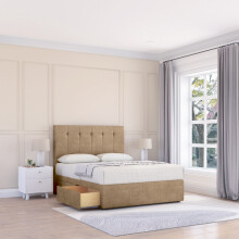 (Single, Light Brown) Highbury Naples Divan Bed Base ,2 Drawers & 26" Struts Headboard
