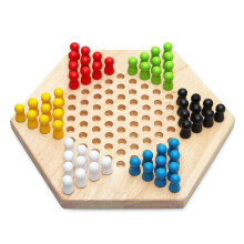 (As show, One size) Portable Chinese Checker Game Set Rubber Wood Chinese Checkers Chinese Strategy Board Game Children Puzzle Game