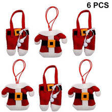 (As show, One size) 6 Pcs Christmas Holders Pocket Set Santa Claus Suit Cutlery Knifes Forks Tableware Bag Storage Covers Christmas Decoration