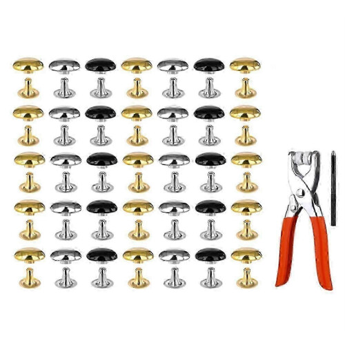 (As show, One size) 180 Sets Leather Rivets, 8mm Double Round Cap Leather Rivets
