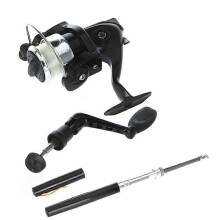 (As show, One size) Mini Aluminum Pocket Pen Fishing Rod Pole + Reel