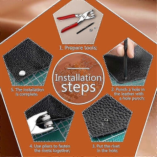 (As show, One size) 180 Sets Leather Rivets, 8mm Double Round Cap Leather Rivets 1