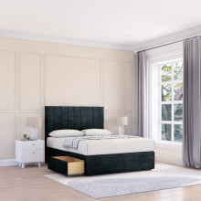(Small Single, Black) Kansas Naples Divan Bed Base ,2 Drawers & 26" Struts Headboard