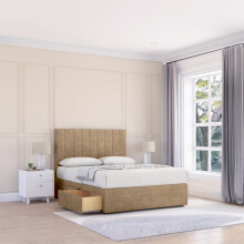 (Single, Light Brown) Kansas Naples Divan Bed Base ,2 Drawers & 26" Struts Headboard