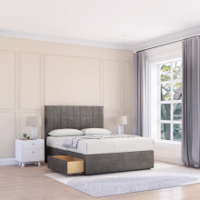 (Small Double, Grey) Kansas Naples Divan Bed Base ,2 Drawers & 26" Struts Headboard