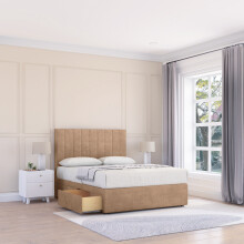 (Single, Light Sand) Kansas Naples Divan Bed Base ,2 Drawers & 26" Struts Headboard