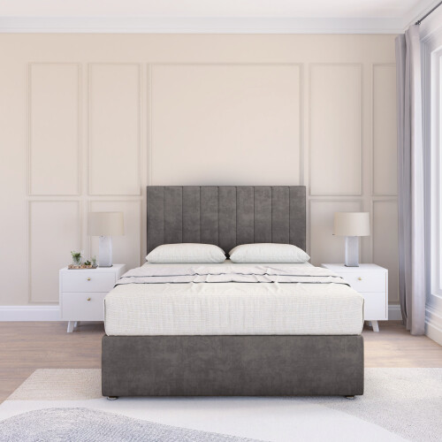 (Single, Grey) Kansas Naples Divan Bed Base ,2 Drawers & 26" Struts Headboard 1