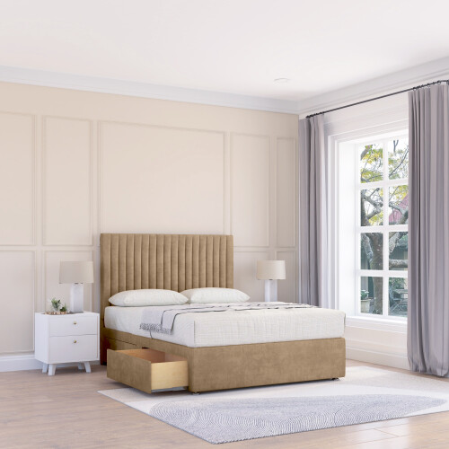 (Small Double, Light Grey) Manhattan Naples Divan Bed Base ,2 Drawers & 26" Struts Headboard