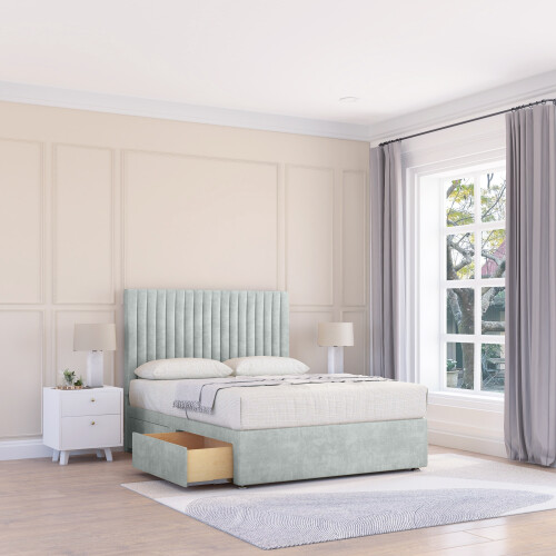 (Small Double, Light Brown) Manhattan Naples Divan Bed Base ,2 Drawers & 26" Struts Headboard