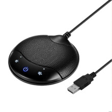 (As show, One size) Portable USB Conference Microphone 360 Omnidirectional Condenser Mic with Mute and Volume Control Function Noise Cancellation Plug and Play Compatible