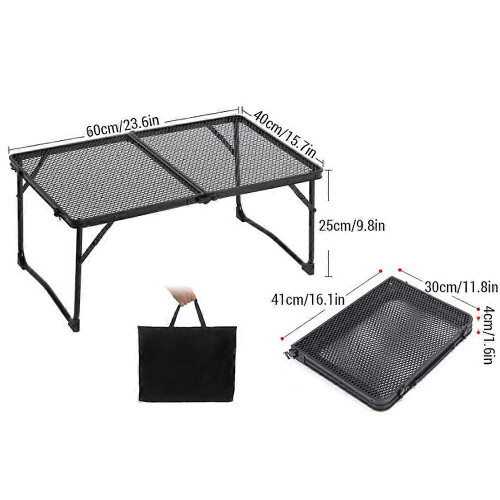 (Basic Type, One size) Camping Folding Table Outdoor Picnic Table Foldable Beach Table Mesh Top Grill Table