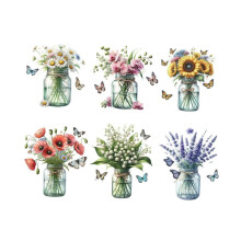 6Pcs Flower Potted Wall Stickers Art Wall Decals for Yoga Room Nursery