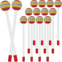 (As show, One size) 14 Pcs Lollipop Drum Mallet Sticks Round Rainbow Hammer Percussion Sticks Plastic Drumsticks For Ki