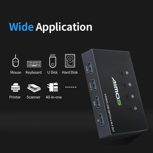 (As show, One size) KCEVE USB Switcher Selector with Remote Control 4PCs Sharing 4 USB Devices KVM Switch Adapter for Mouse Keyboard Printer U Disk 1