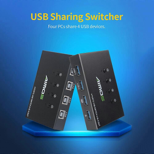 (As show, One size) KCEVE USB Switcher Selector with Remote Control 4PCs Sharing 4 USB Devices KVM Switch Adapter for Mouse Keyboard Printer U Disk 2