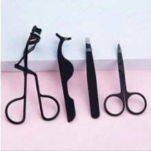(As show, One size) Eyelashes Tool,Stainless Steel Eyelashes Extension Makeup Tool Set Tweezers Fake Lash Applicator Eyelash Curler Eyebrow Scissors-Black