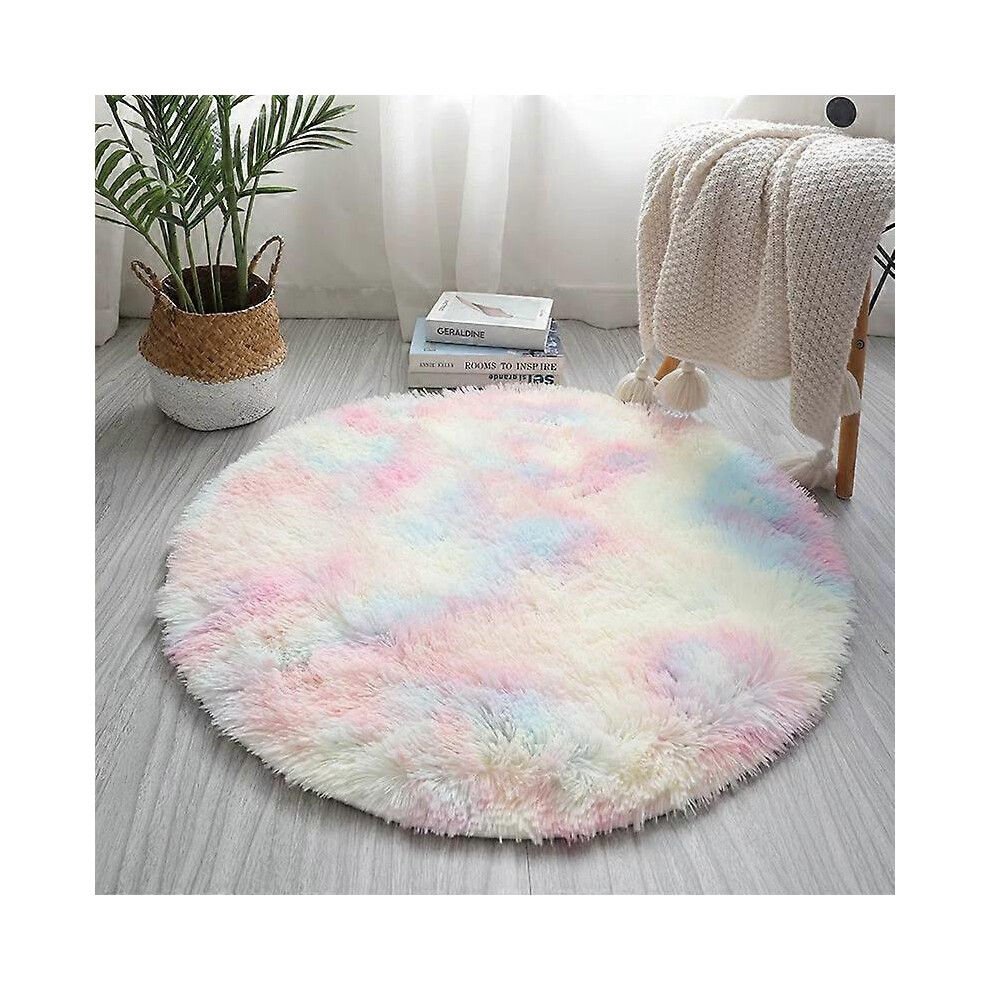 (As show, One size) Round Fluffy Rug for Kids Girls Room,23.6 inch Furry Circle Rug for Teen's Bedroom-A