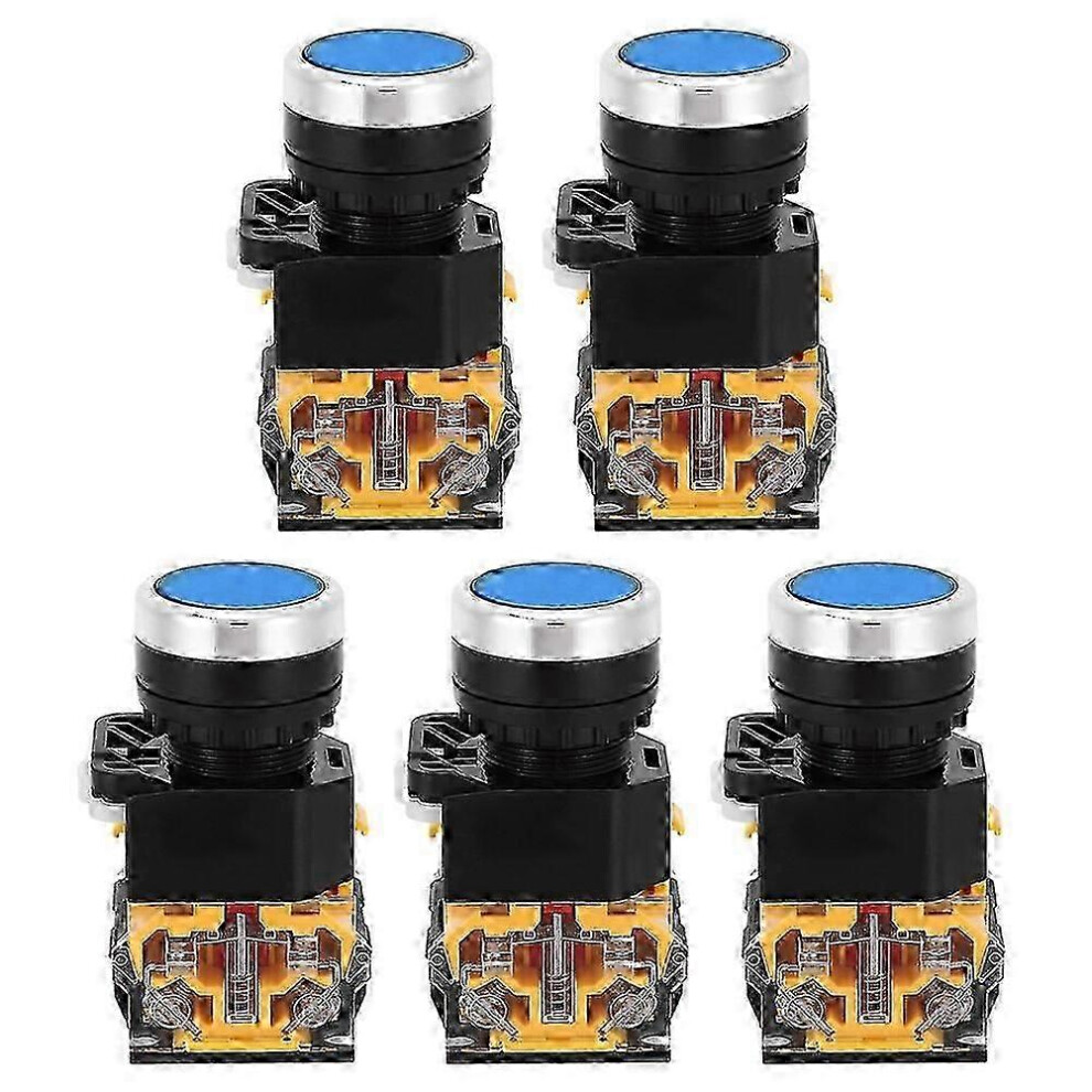 (As Show, One Size) 5Pcs 22Mm 37V-440V Push Button Switch Self Locking Button Switch Without Light(Blue ) 4633396558211