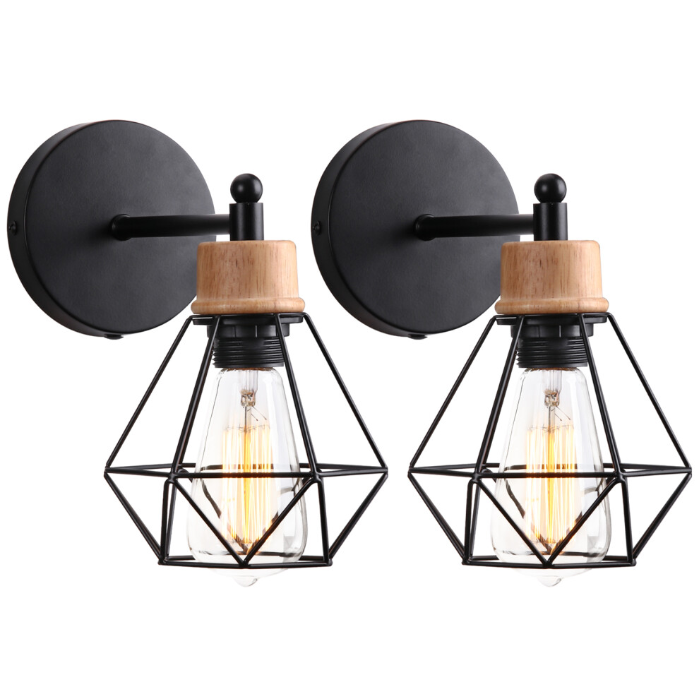 2X Applique Murale Rétro en Métal Applique Murale Vintage Moderne E27 Noire, Lampe Murale Simple D'Intérieur Pour Chambre À Coucher, Bar, Bureau