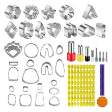 (As show, One size) 61Pc Clay Tools Set,51 Shapes Stainless Steel Clay Cutters with 8 Circle Shape Cutters 2Clay Letter Stamp Jewelry Making