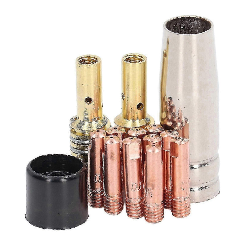 (As Show, One Size) 14Pcs Mig Welding Gun Accessory Copper Welding Torch Conductive Contact Tip Gas Nozzle Connecting Rod Cover Kit 4633396535281