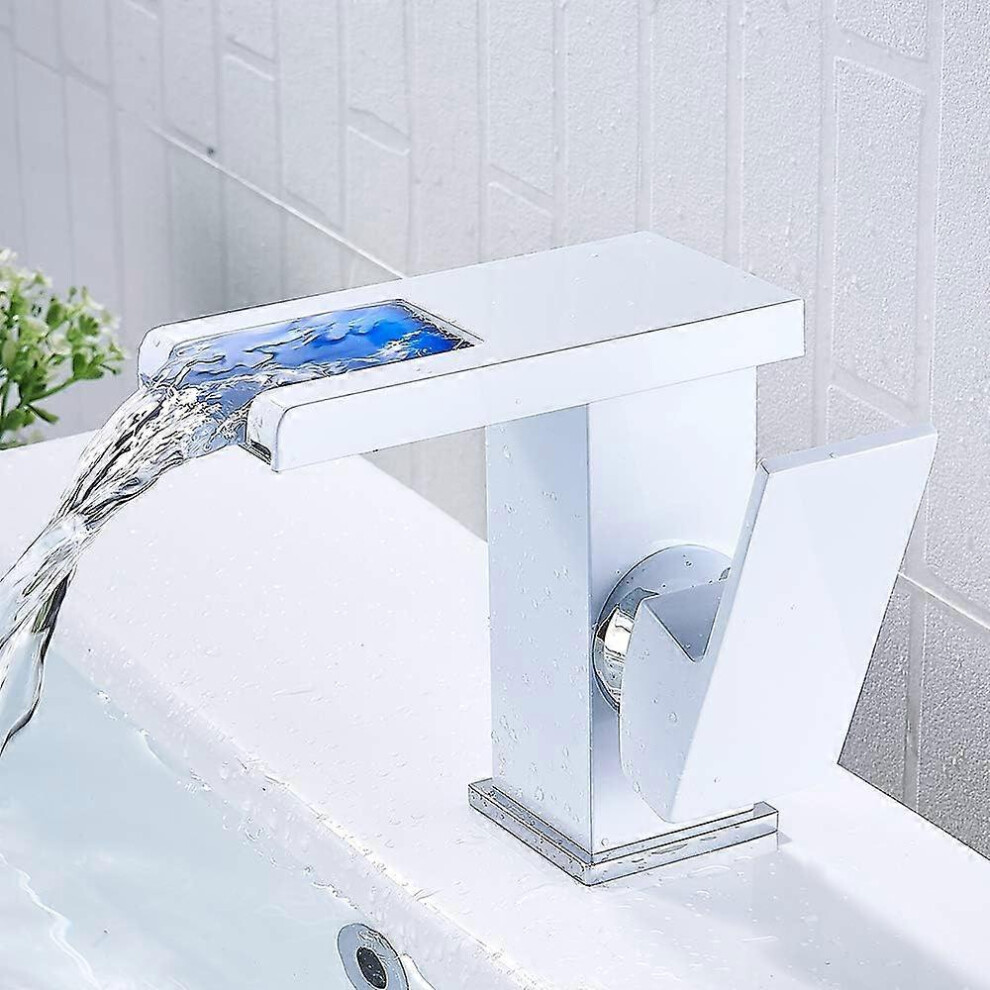 (As Show, One Size) Waterfall Led Bathroom Faucet, White 4632597888714