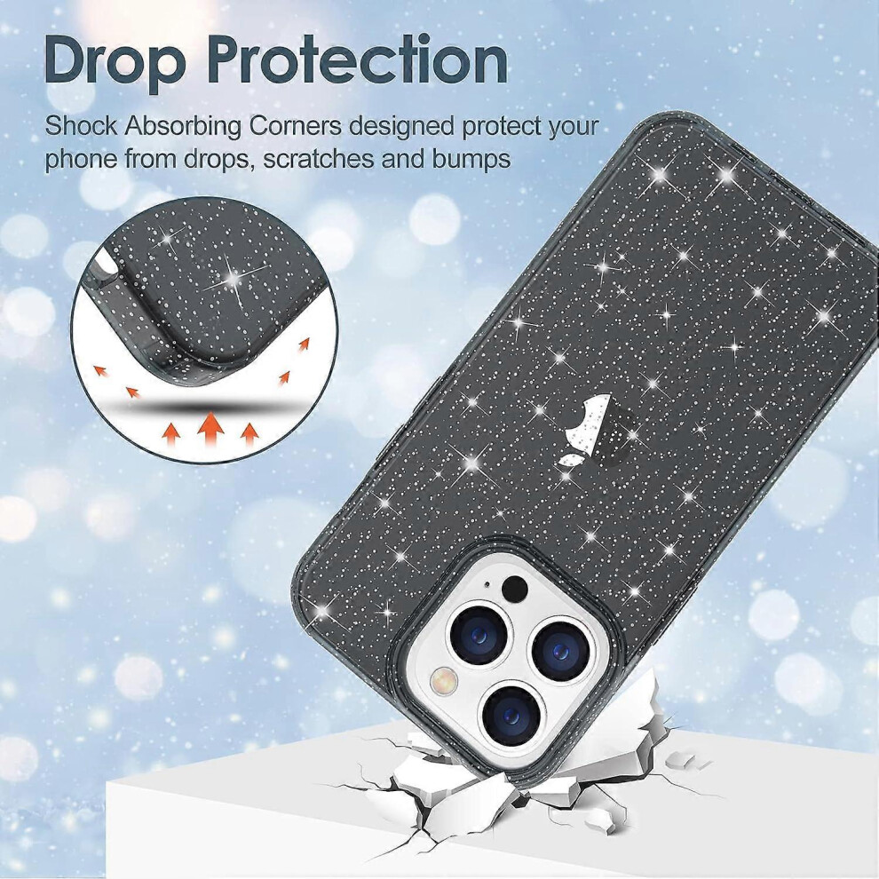 (As Show, One Size) Case Case Glitter, Cute Sparkly Clear Glitter Shiny Bling Sparkle Cover, Glitter Black 4633127111586