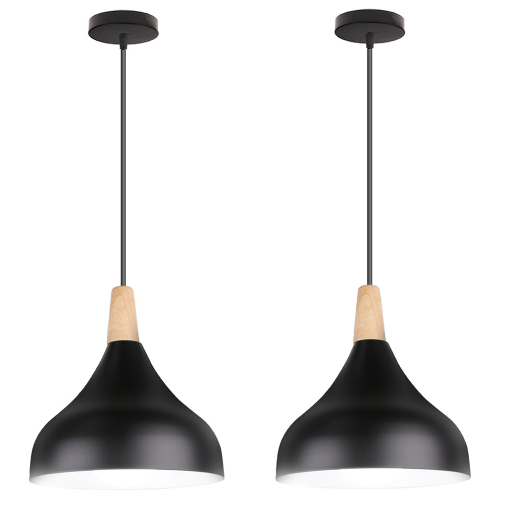 (2PCS)Lampe À Suspension Moderne Plafonnier D'Intérieur Lustre Minimaliste Abat-Jour en Métal, Noir Pour Chambre À Coucher, Cuisine, Bureau, E27