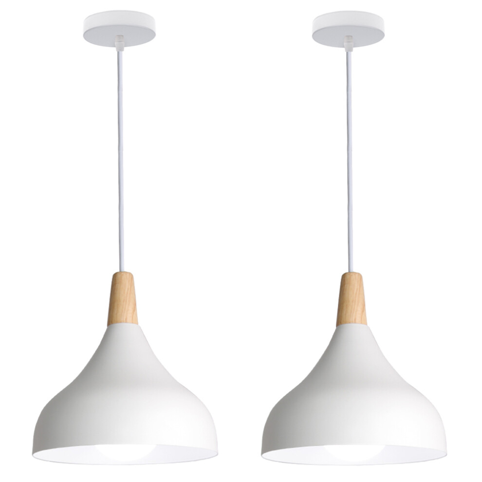 (2PCS)Lampe À Suspension Moderne Plafonnier D'Intérieur Lustre Minimaliste Abat-Jour en Métal, Blanc Pour Chambre À Coucher, Cuisine, Bureau, E27