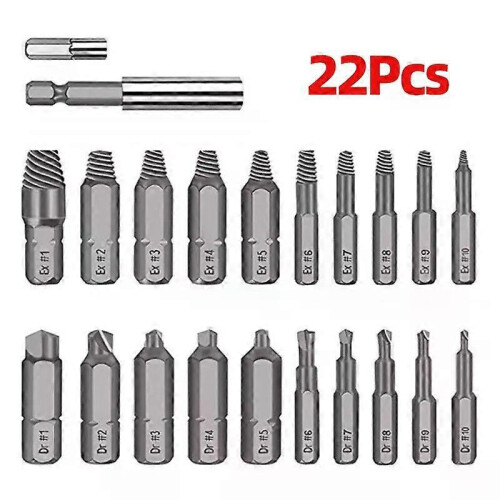 (Extractor Silver 22) 22/33Pcs Screw Extractor Drill Bit Set Magnetic Extension Bit Holder Damaged Screw Removal Tools Broken Head Screw Extractor