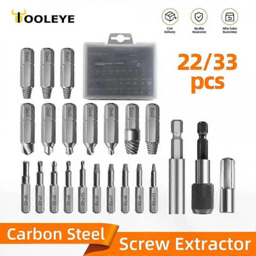 (Extractor Silver 22) 22/33Pcs Screw Extractor Drill Bit Set Magnetic Extension Bit Holder Damaged Screw Removal Tools Broken Head Screw Extractor 1