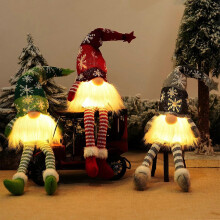 (As show, One size) Gnome Decoration Set of 3, Christmas Gonks Gnomes Plush Swedish, Christmas Gonks Light Up Ornaments, Gnome Christmas Jumper Large Grey Pink