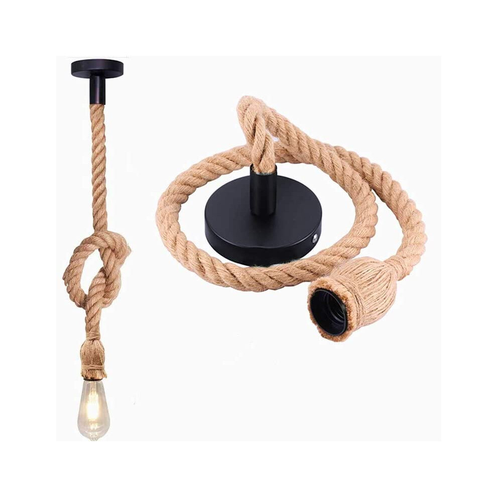 Suspension en Corde de Chanvre Lampe À Suspension Rétro Vintage E27 Lustre Antique Pour Salle À Manger, Bar, Restaurant, Café (1.5M)