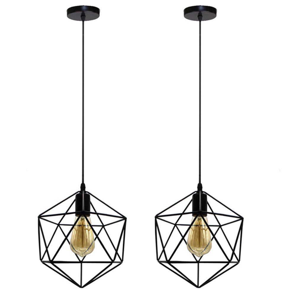 (2X) Lampe Suspendue Antique En Fer Et MéTal Suspension Luminaire RéTro Plafonnier Moderne Pour Chambre À Coucher, Cuisine, Salon, Café, Bar, Noir-image
