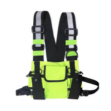 (Green) Men Women Oxford Chest Vest Bags Hip Hop Streetwear Reflective Waistcoat Packs