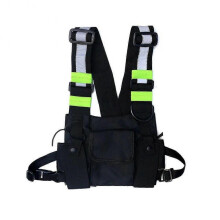 (Black) Men Women Oxford Chest Vest Bags Hip Hop Streetwear Reflective Waistcoat Packs