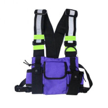 (Purple) Men Women Oxford Chest Vest Bags Hip Hop Streetwear Reflective Waistcoat Packs