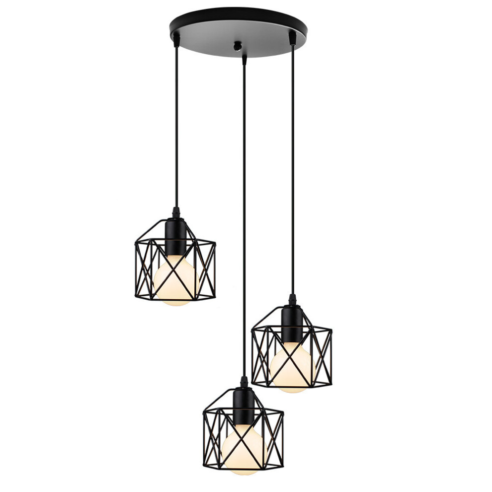 Vintage Industrial Chandelier Metal Cage Iron Hanging Light E27 Retro Pendant Light Antique Creative Cube Hanging Light Black-image-OPC-P8979HC-NEW