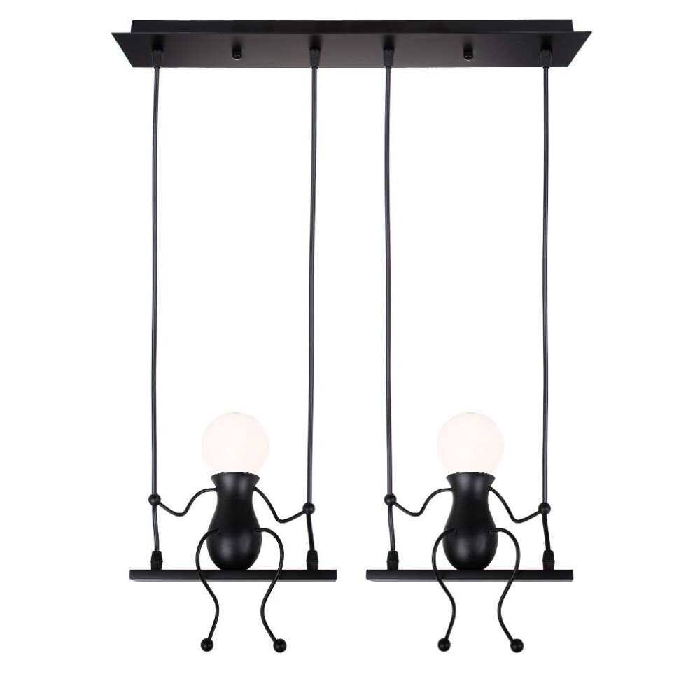 Suspension Luminaire Créative 2 Lumières Plafonnier Rétro Vintage Lustre D'Intérieur Pour Chambre À Coucher, Jardin D'Enfants, Café, Noir