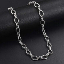 (55cm-22 inch, Steel) 1 piece Women Mens Stainless Steel Handmade Oval Chain Necklace Bracelet High Quality Big Chain Necklace Punk Heavy Jewelry