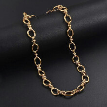 (40cm-16 inch, Gold) 1 piece Women Mens Stainless Steel Handmade Oval Chain Necklace Bracelet High Quality Big Chain Necklace Punk Heavy Jewelry