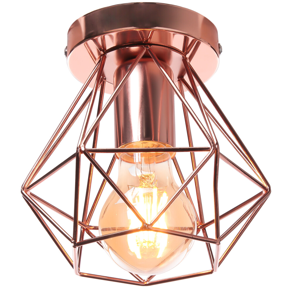 Plafonnier Rétro Lampe de Plafond D'Intérieur Vintage Or Rose Luminaire Plafonnier Cage en Fer Métallique , Pour Cuisine, Bureau